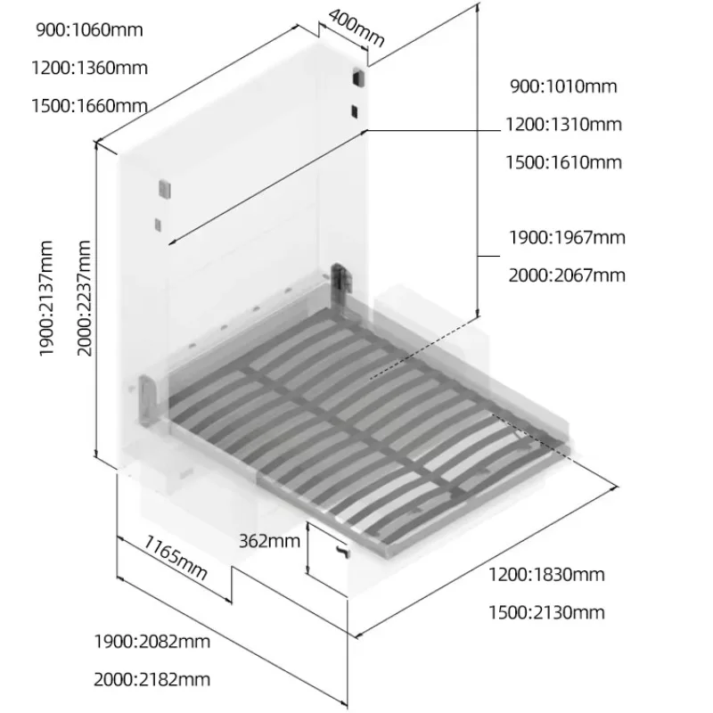 FBB Manual Vertical Murphy Bed Hardware Kit Space-Saving Folding Wall Bed Mechanism with Sofa Connector
