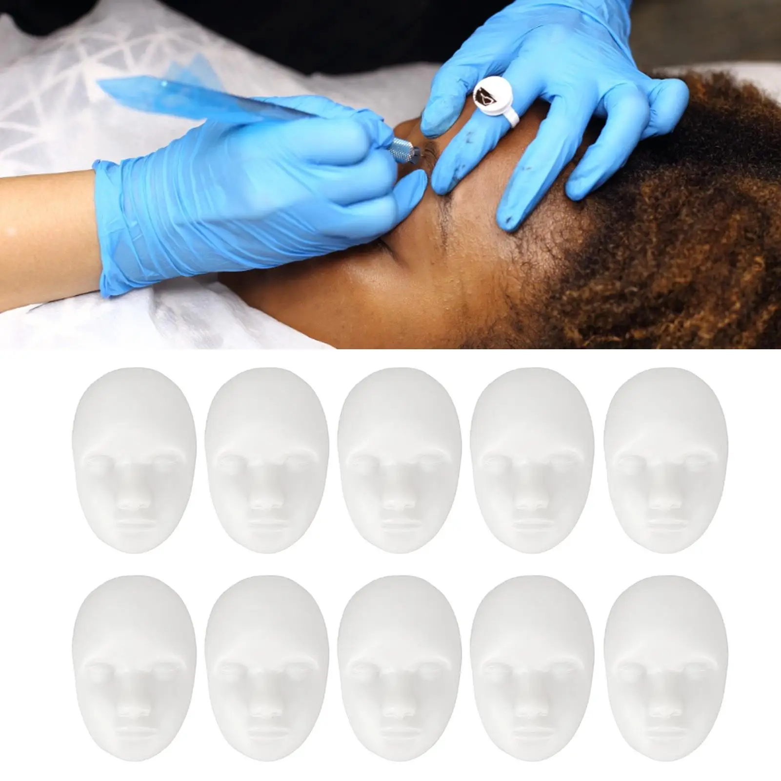 10pcs Soft Silicone 3D Microblading Practice Skin Models for Tattoo Training - White Head