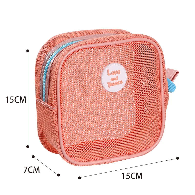 Visable Mesh Square Cosmetic Bags Candy Color Makeup Case Bag Portable Toiletry Earphone Cosmetic Coin Money Pouch Storage Bag I