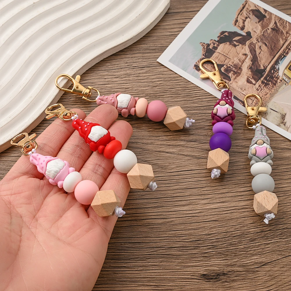 1pc Baby Stroller Hook Silicone Beads Pendant Decorative Keychain With Lobster Buckle Accessory