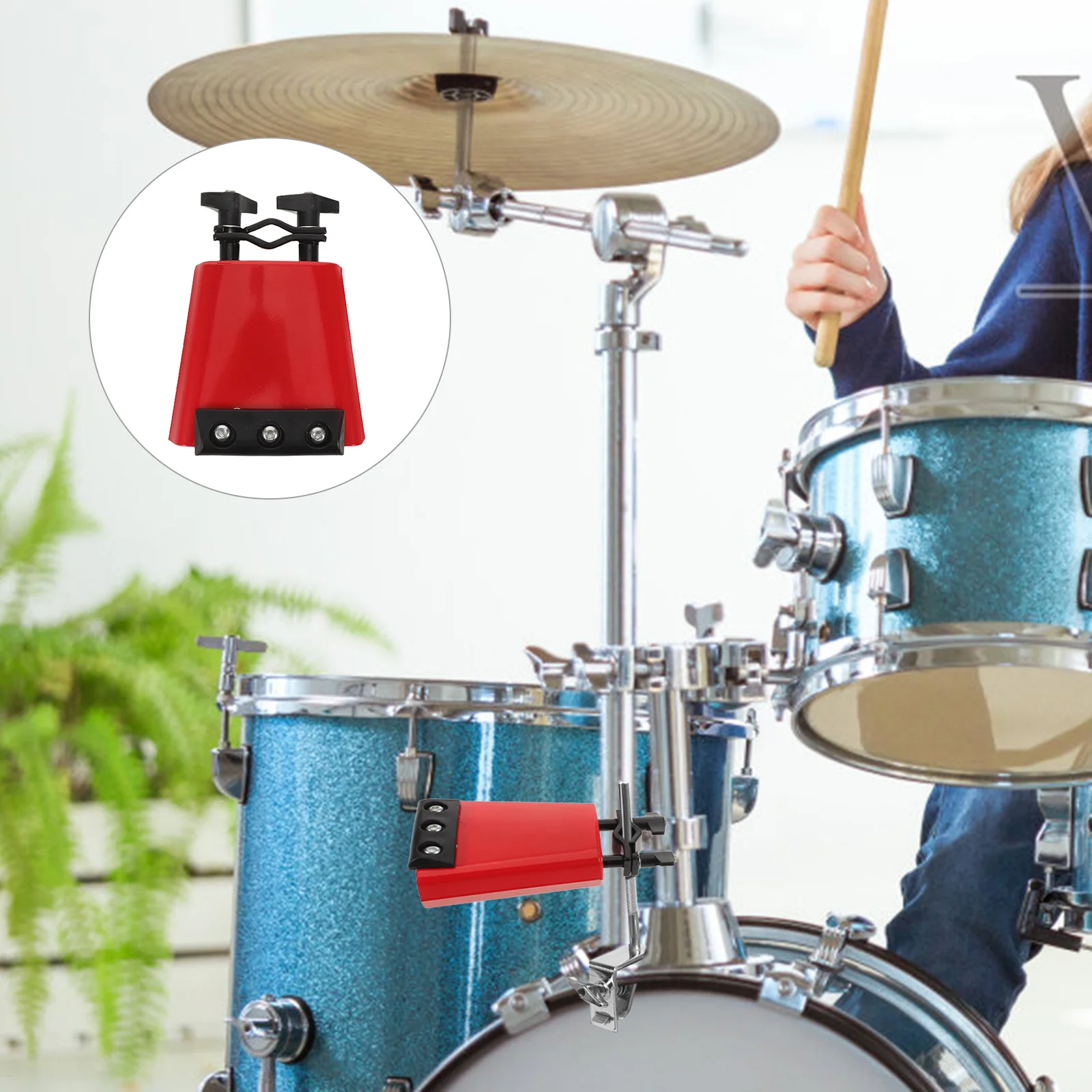 

Drum Set Cowbell with Mute Strip - Red Metal Mountable Percussion Bell for Stage and Practice Use Cowbell Drum