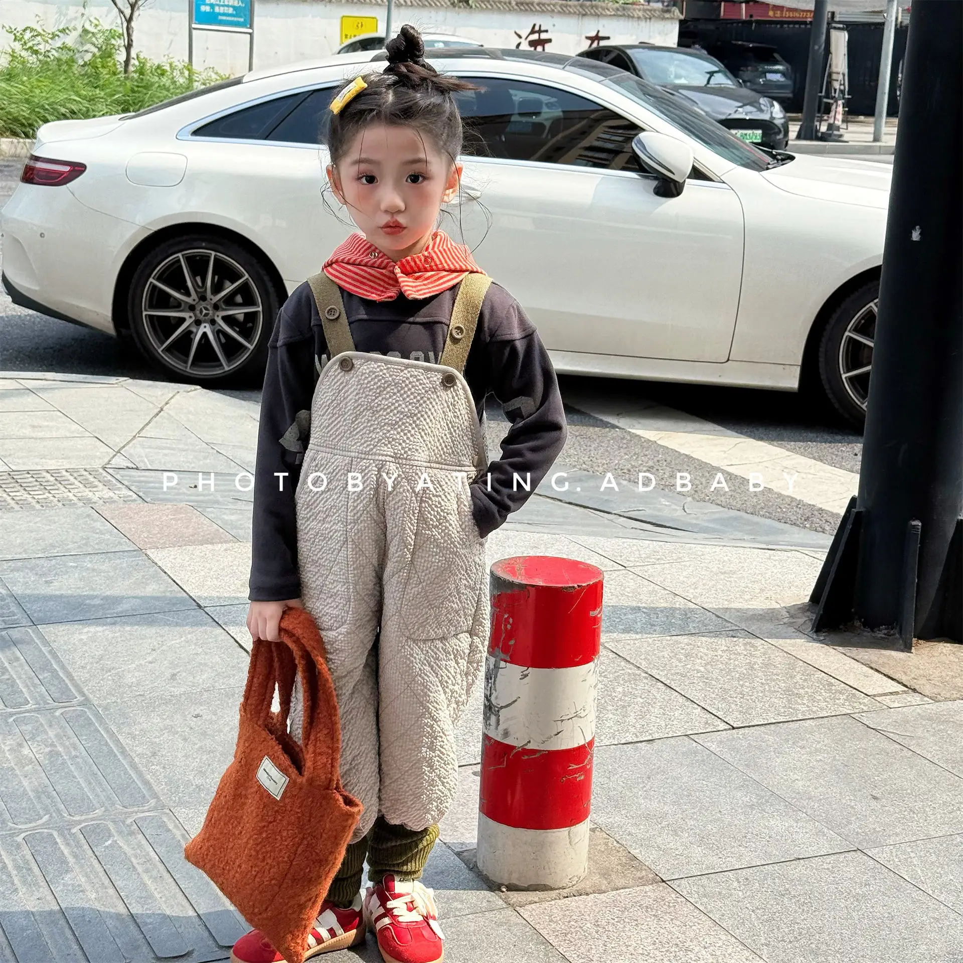 2025 Winter New Children Warm Overalls Plus Velvet Thick Boys Casual Strap Pants Girls Cotton Padded Trousers Kids Clothes