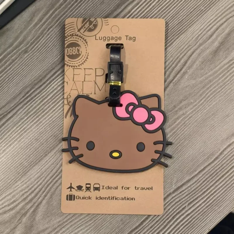 Sanrio Hello Kitty Black Skin Cartoon Baggage Tag Lovely Boarding Travel Luggage Accessories Hawaiian Style Decoration Present