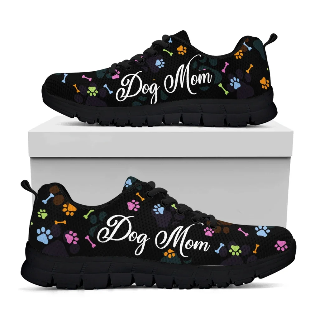 Colorful Dog Paw Print Sneakers For Women Dog Mom Designer Sport Shoes Black Lace Up Casual Girls Tennis Shoes Mujer
