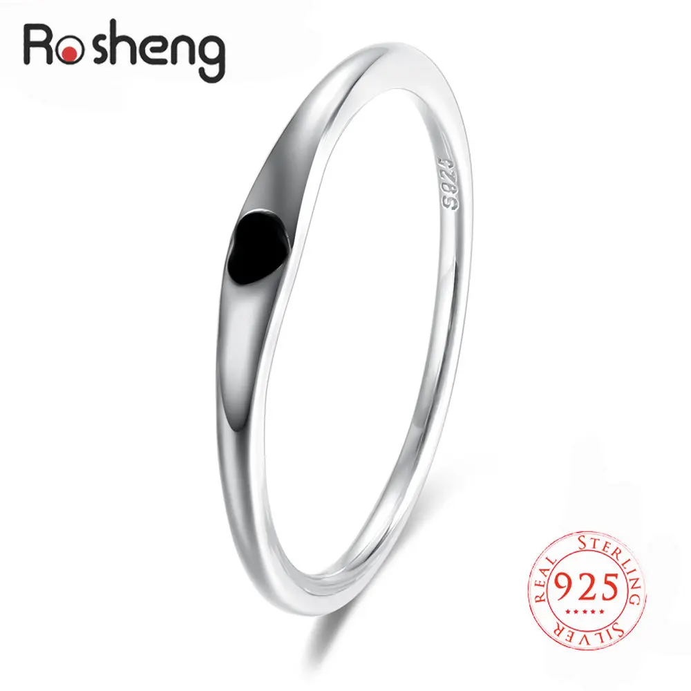 925 Sterling Silver Simple Heart Engrave Rings Round Circle Pure Finger Ring for Women Wedding Engagement Jewelry