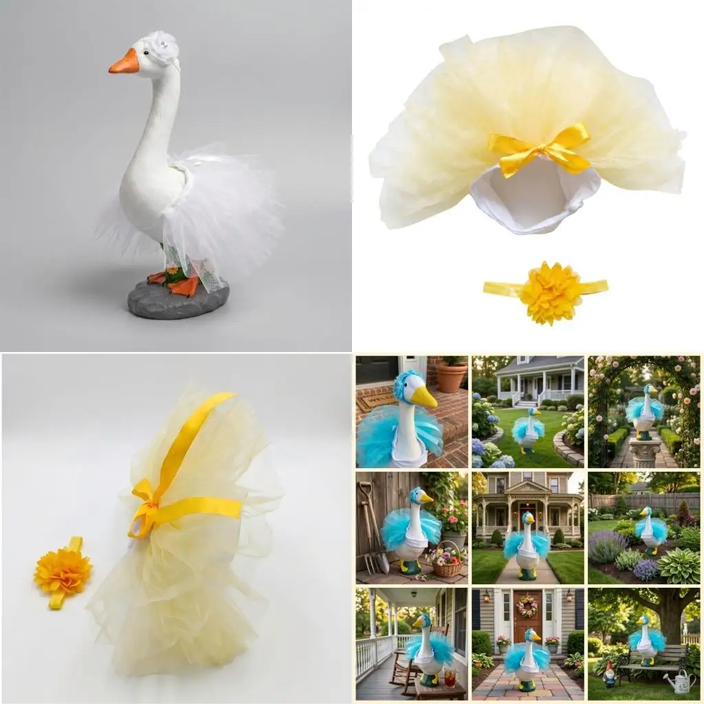 L43A 23 Inch Yard Statue Outfit Set with Tulle Dress and Hair Accessory