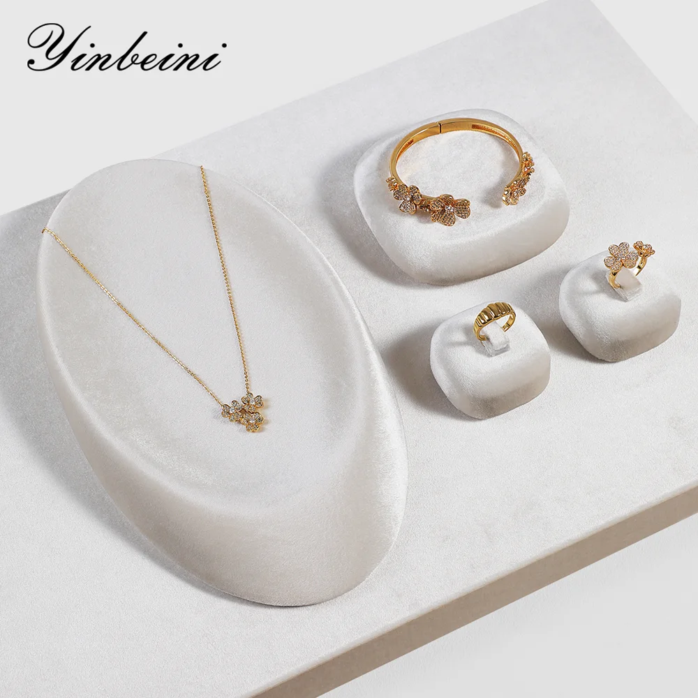 

Yinbeini Velvet Jewelry Tray Ring Earring Necklace Storage Tray Pendant Bracelet Display Tray P091
