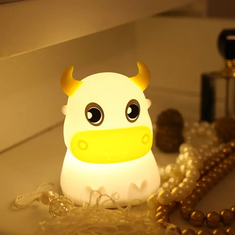 

Cute Cow Night Light 7 Colors Soft Silicone Animal LED Nursery Lamp Bedroom Bedside Decor Light Kid Gift For Baby Infant Toddler