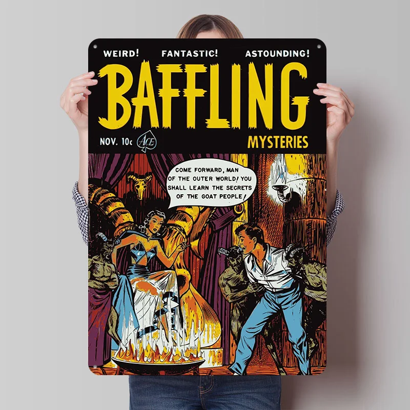 BAFFLING MYSTERIES 05 Tinplate Poster Custom Wall Art Vintage Metal Signs Retro Tin Plaque for Office Decor Decoration Bedroom