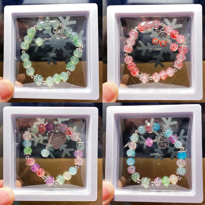 

Women's Bracelet Cute Butterfly Heart Bell Tassel Lock Ice Cracked Bead Glass Bead Elastic Bracelet Student Jewelry Gift