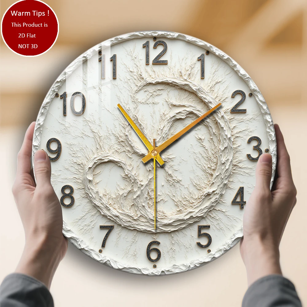 

Настенные часы из закаленного стекла, витой кремовый вихревой узор, подходящий для декора стен или настольного дисплея в любом месте