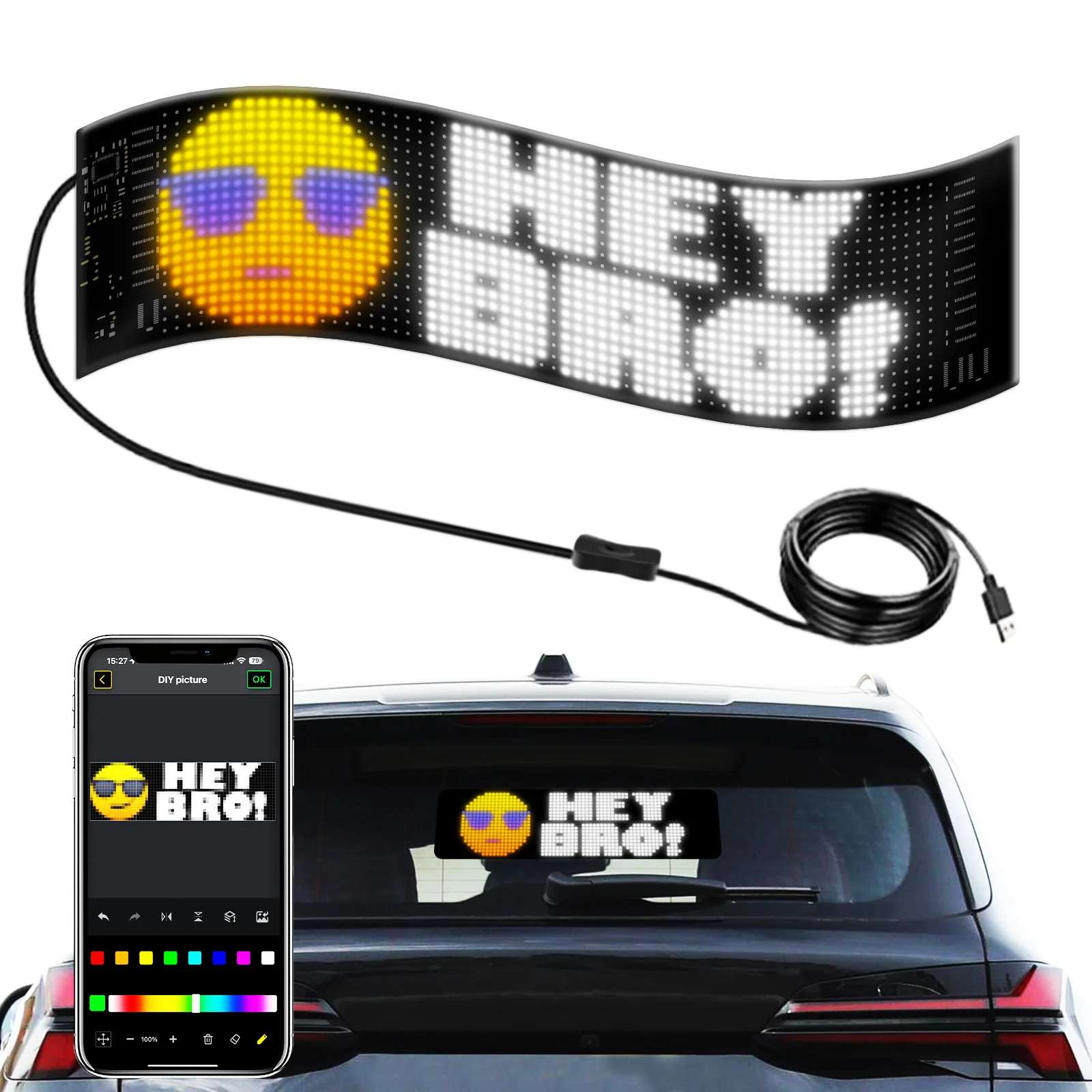 Led Flexible Display Screen Waterproof App Bluetooth Car Advertising Screen Remote Control Dynamic Decoration Intelligent Car