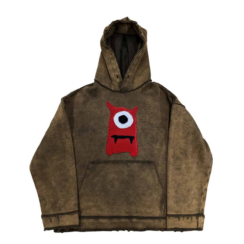 American Retro Monster Patchwork Hoodie Sweatshirt by Wang Studio Only for Heart's Delight Unique DesignInspired by Ins Trend