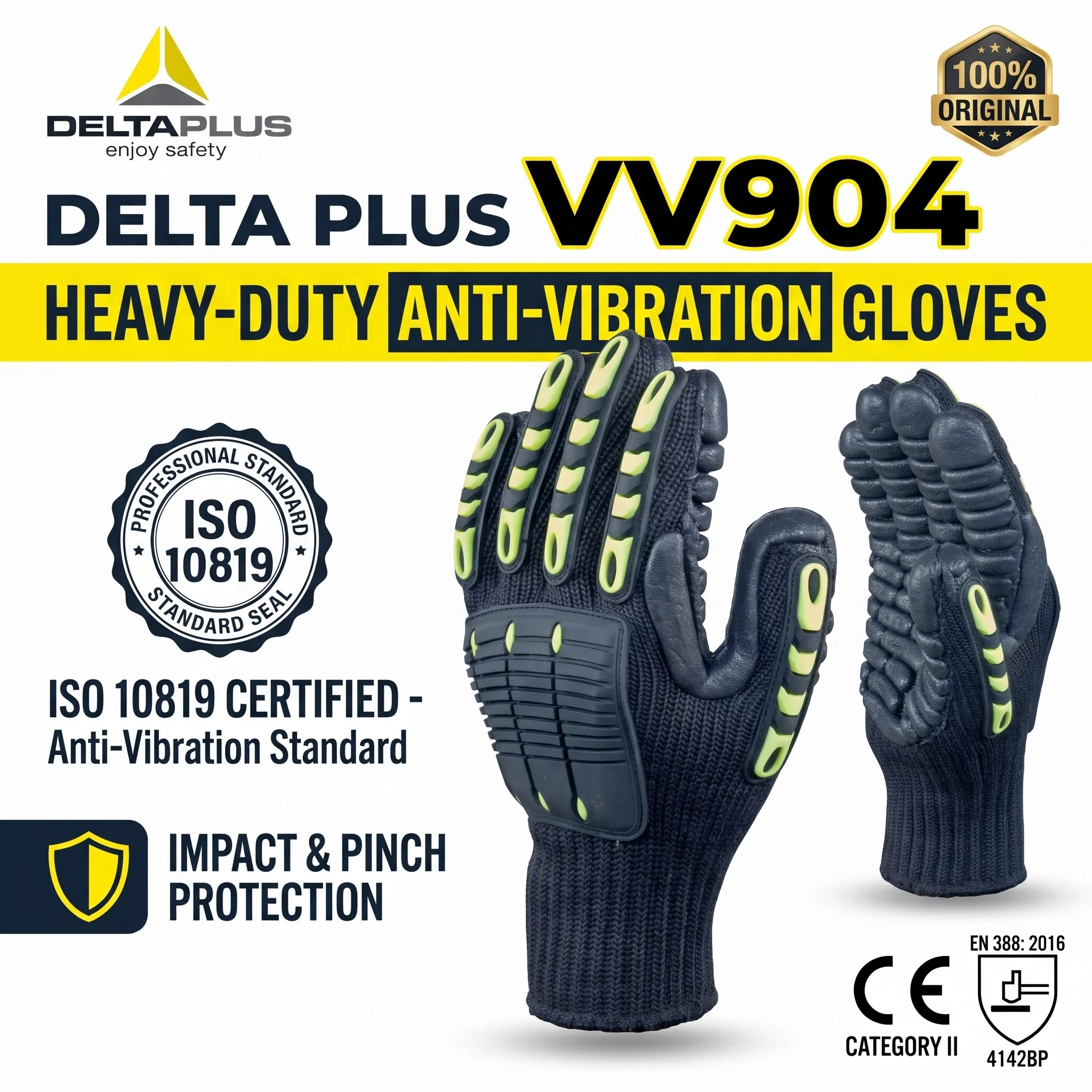 DELTAPLUS VV904 Anti Vibration Gloves Heavy Duty Impact Resistant Mechanic Work Gloves Safety Construction Equipment Gloves