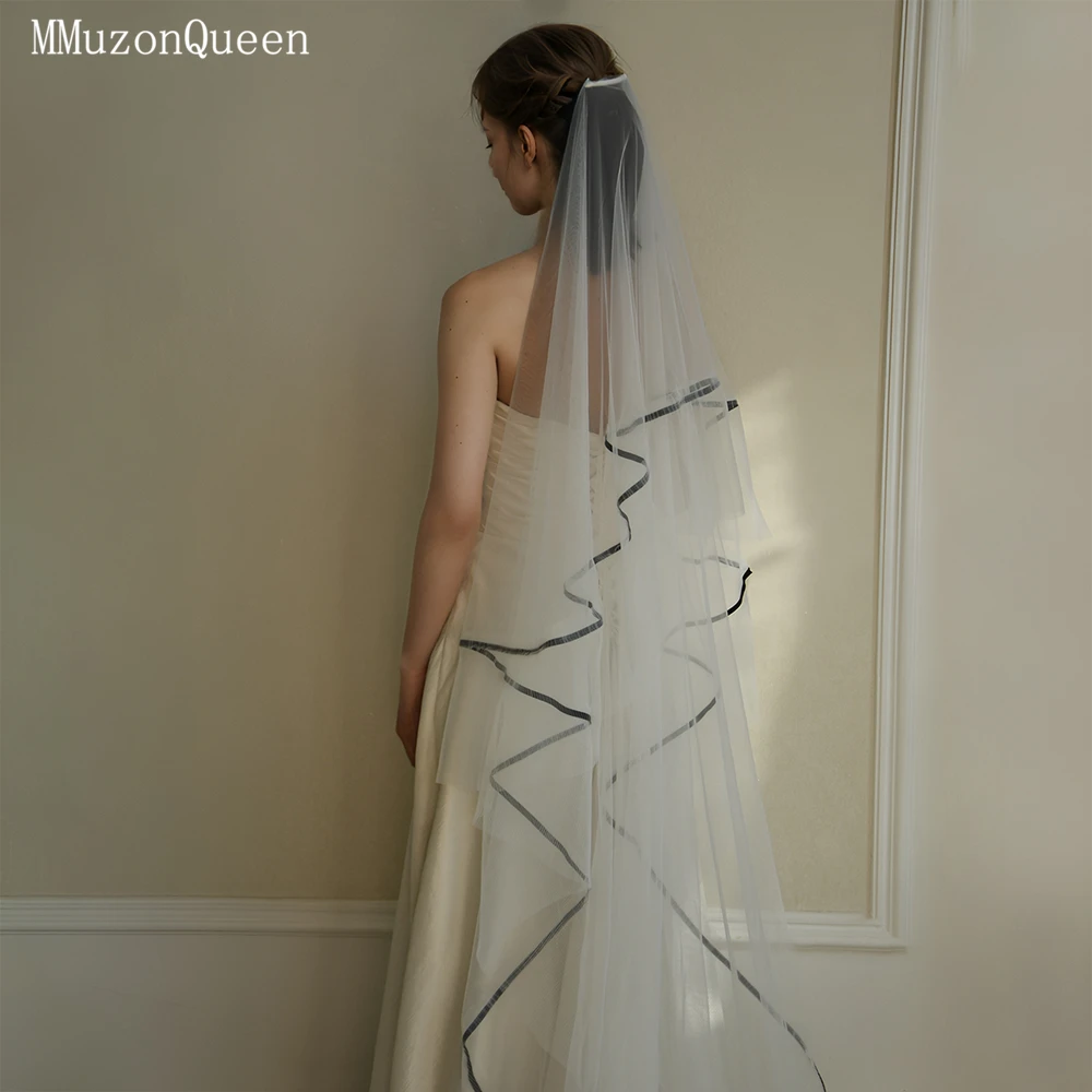 

TOPQUEEN черный край длинный хвост белая вуаль лента расческа фата собор свадебные аксессуары M148