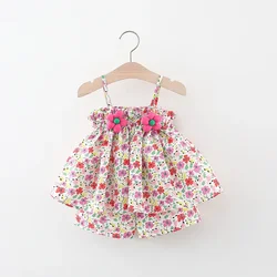 Summer New Girl Baby Set Sweet Small Flower Strap Top+Pants Two Piece Set Suitable for 0-3 Year Old Babies