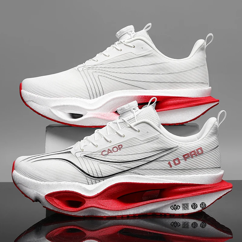Men Carbon Plate Running Shoes Rotating Buckle Lightweight Breathable Sneakers Shock Absorption Athletic Training Sports Shoes