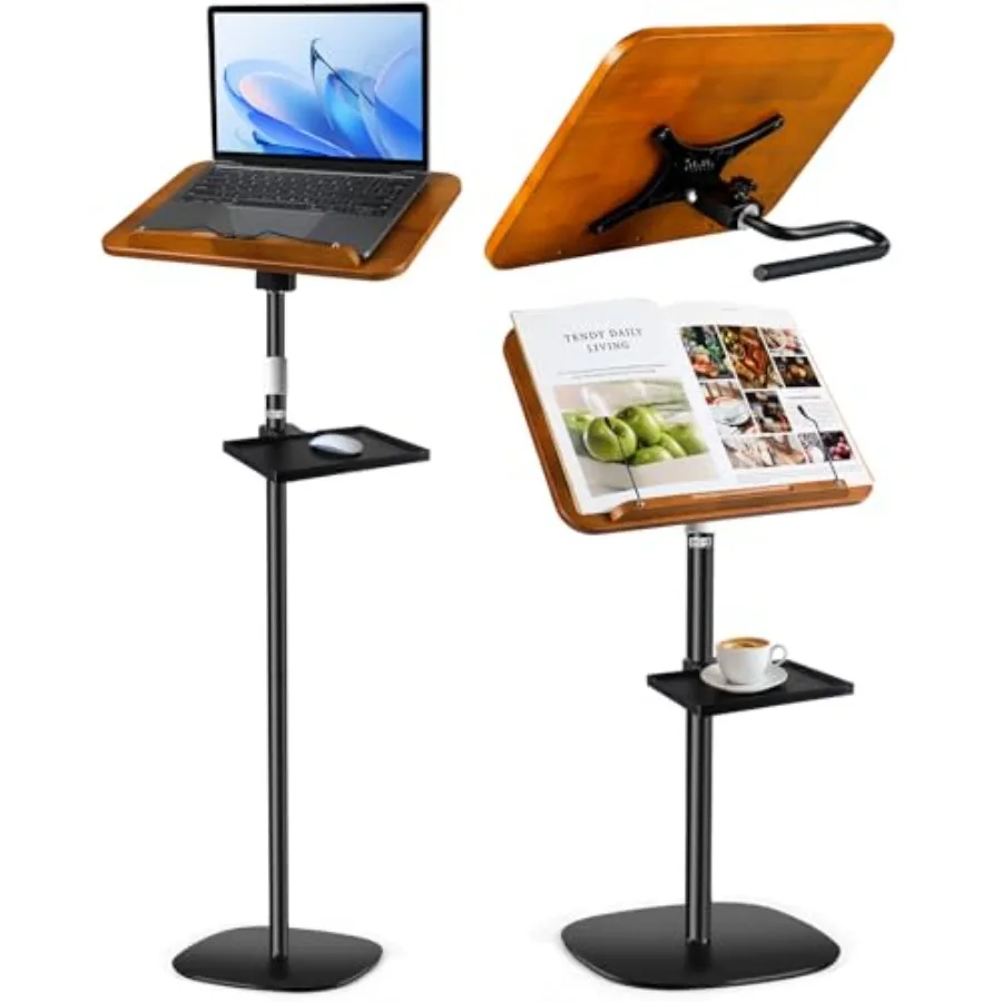 

2-in-1 Dual-use Wooden Book Stand for Floor Desktop with Adjustable Height 16.5 to 51 Heavy Duty Music Stand in Natural Finish