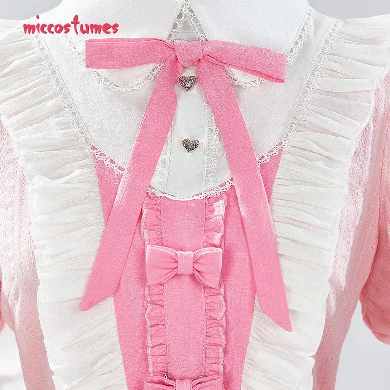 25 cosmiccostumes feminino calcinha meia cosplay traje rosa lolita vestido conjunto com acessório de cabeça e coxa meias altas