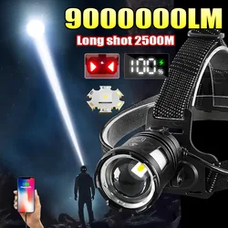 9000000LM Most Powerful Headlamp 18650 Rechargeable High Power LED Head Flashlight Fishing Head Lantern Professional Front Light