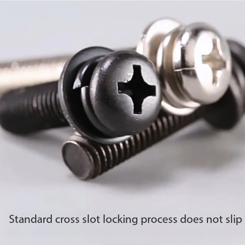 50-200Pcs Nickel Plating/Black Zinc Cross Round Head Three-Combination Screws With Washer M2 M2.5-M6 Length=4-50mm Small Screw