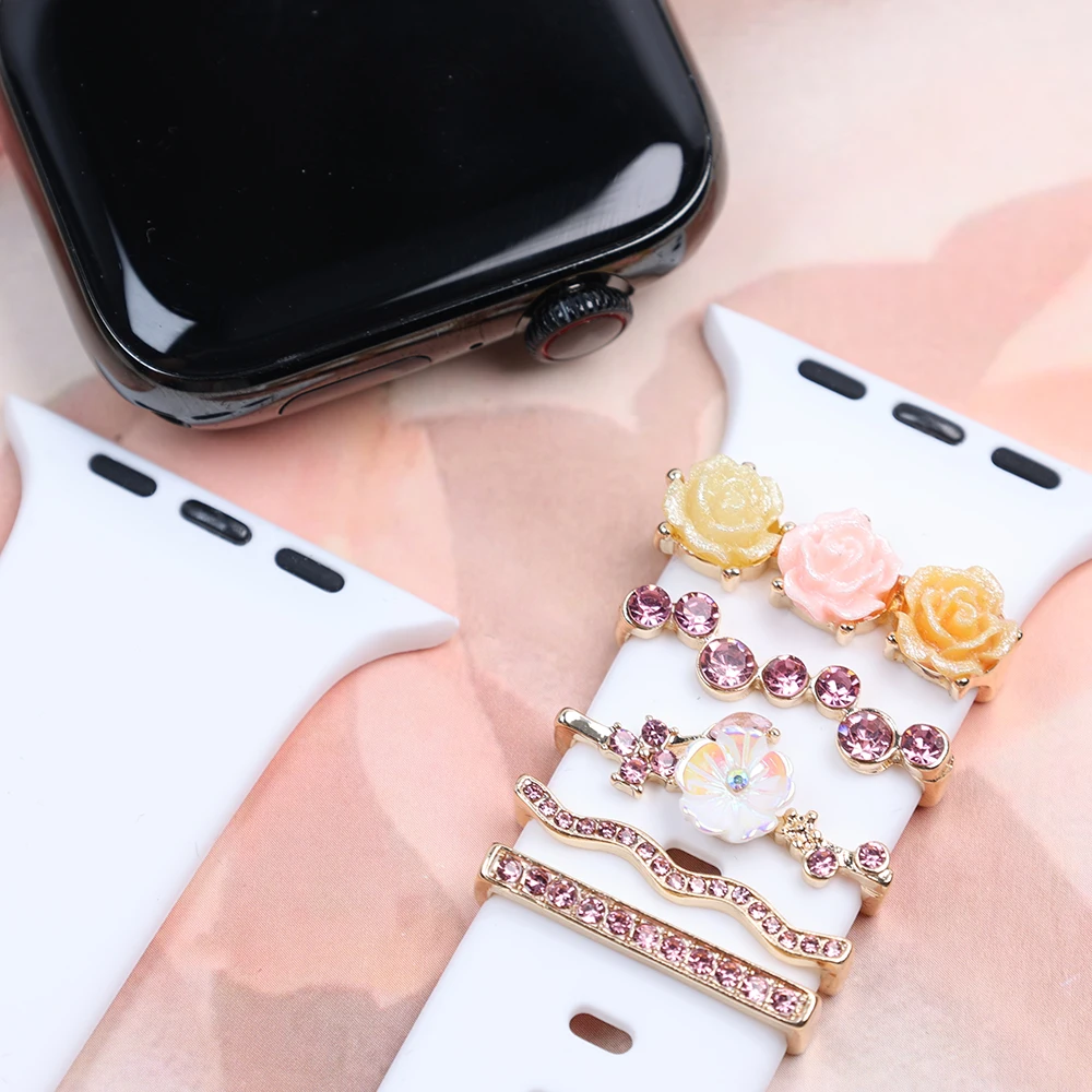 Metal Charms Watch Band Decoration Ring For Apple Diamond Ornament For iwatch Bracelet Silicone Strap Jewelry Accessories