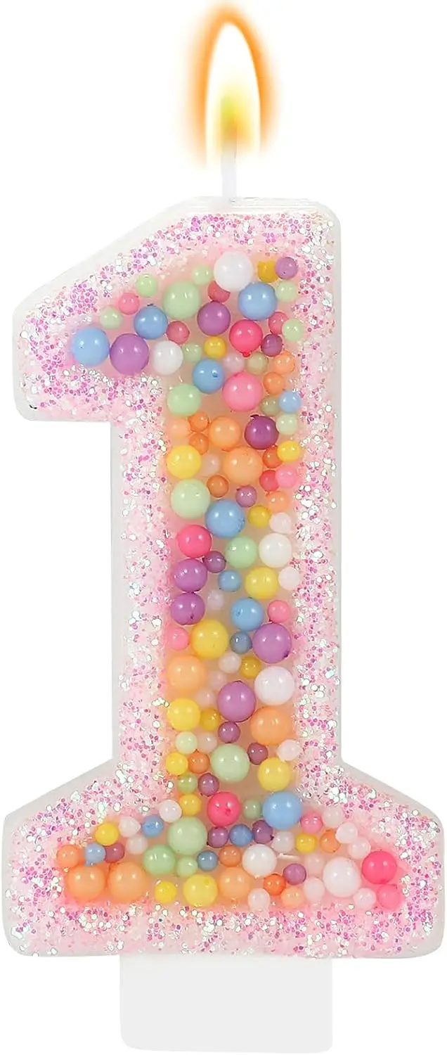 Pastel Macaron 1st Birthday Candle Sweet Pink Number 1 Candle Cake Topper Cupcake Decorations for Girls and Women Party Decor An