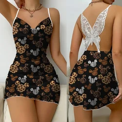 Summer Women's Pajamas Comfortable Home Clothes Casual Sexy Minnie Print Suspenders V-Neck Lace Sexy Nightdress Home Clothing