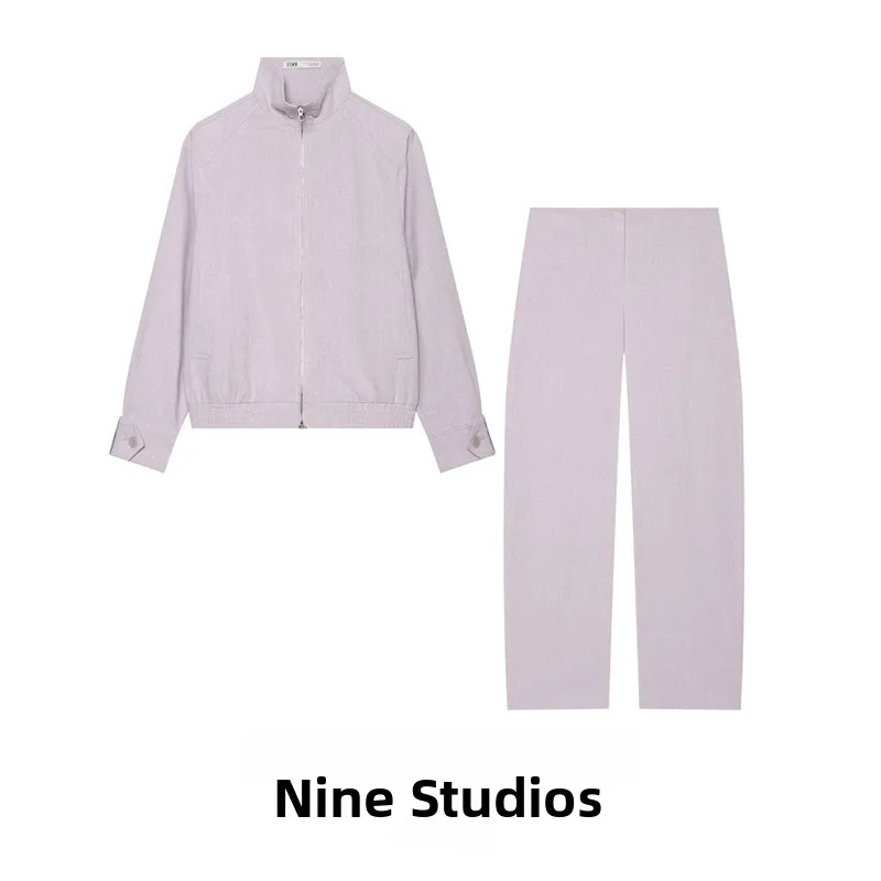 Mixed Pilot Jacket Outerwear Long Pants Fashion Set for Women Autumn Spring Season Regular Sleeve Length Long Pants Length