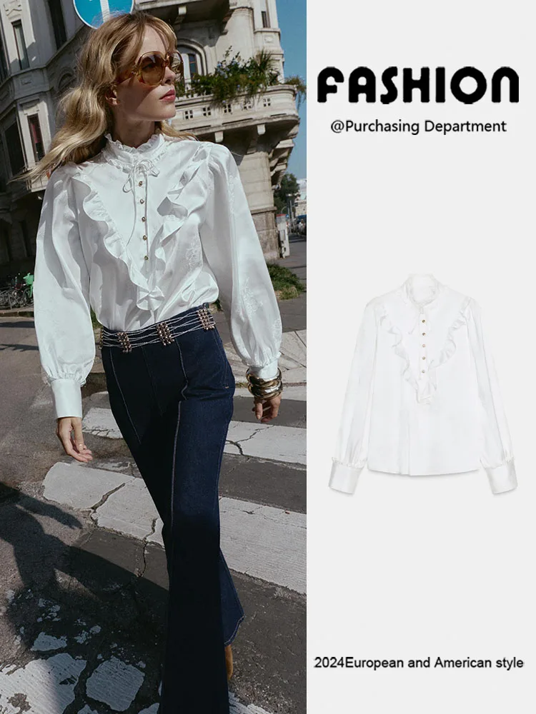 Autumn New Arrival Women's Casual Long Sve Satin Feel irt Versatile Floral Embroidery Ele Faionable Ladies' Top