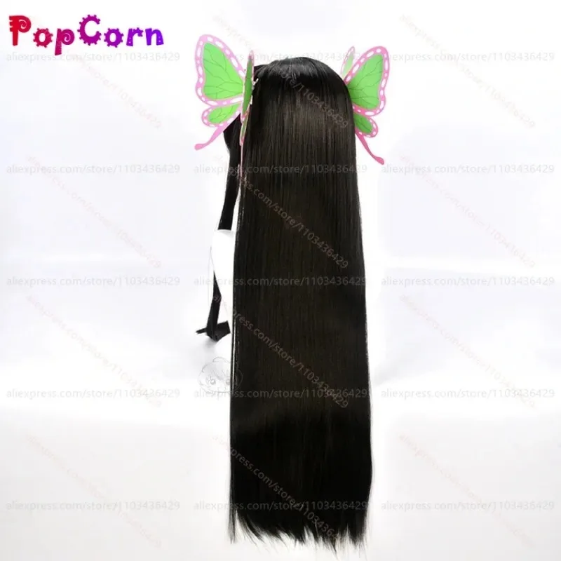 Peluca Kochou Kanae con horquillas de mariposa, peluca negra Unisex, peluca sintética resistente al calor de Anime para disfraz de fiesta diaria