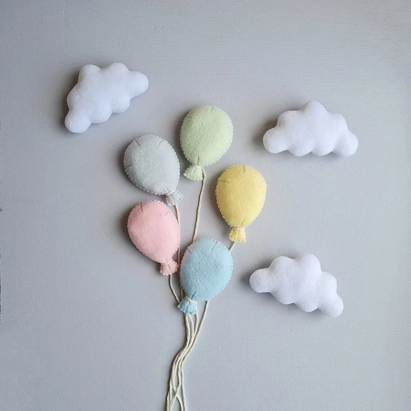 Accesorios de fotografía para recién nacido, hecho a mano globo de fieltro de lana, nubes, joyería para bebé hecha a mano, decoración de fiesta en casa, Fondo de foto de bebé