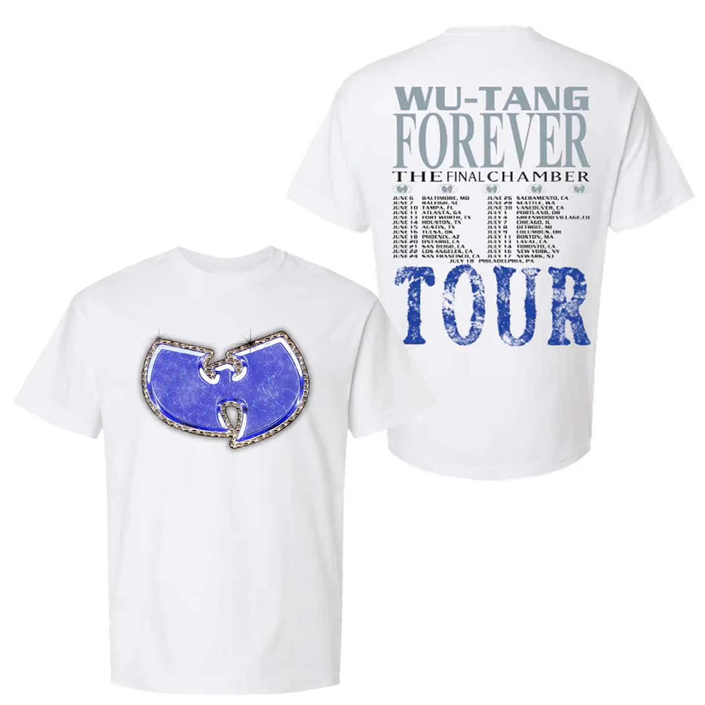 Wu Tang Clan Forever The Final Chamber Tour T-shirt graphique double face rétro Hip Hop Streetwear décontracté unisexe