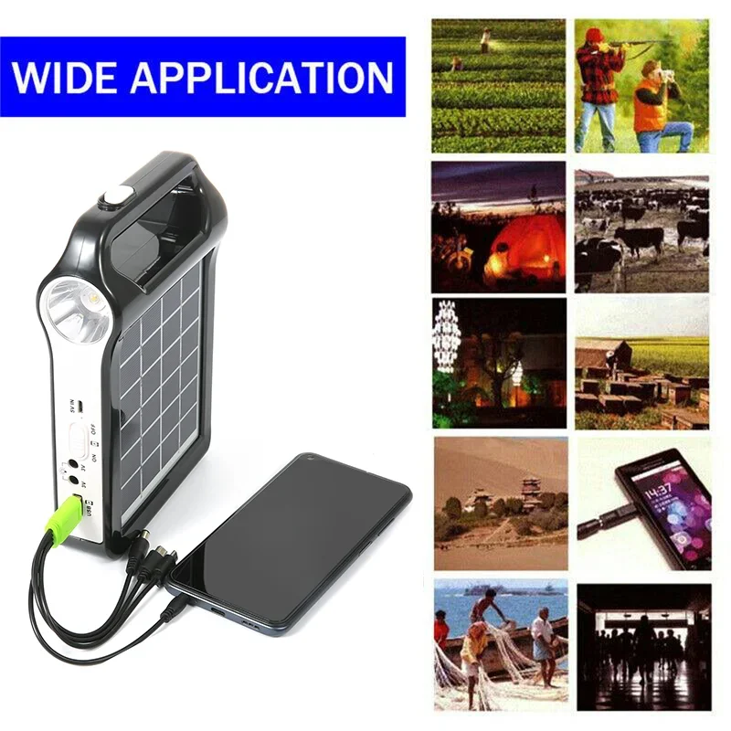 15W Rechargeable Solar Panel Power Storage Generator Kit Portable USB Charger With Lamp Lighting Home Solar Energy System