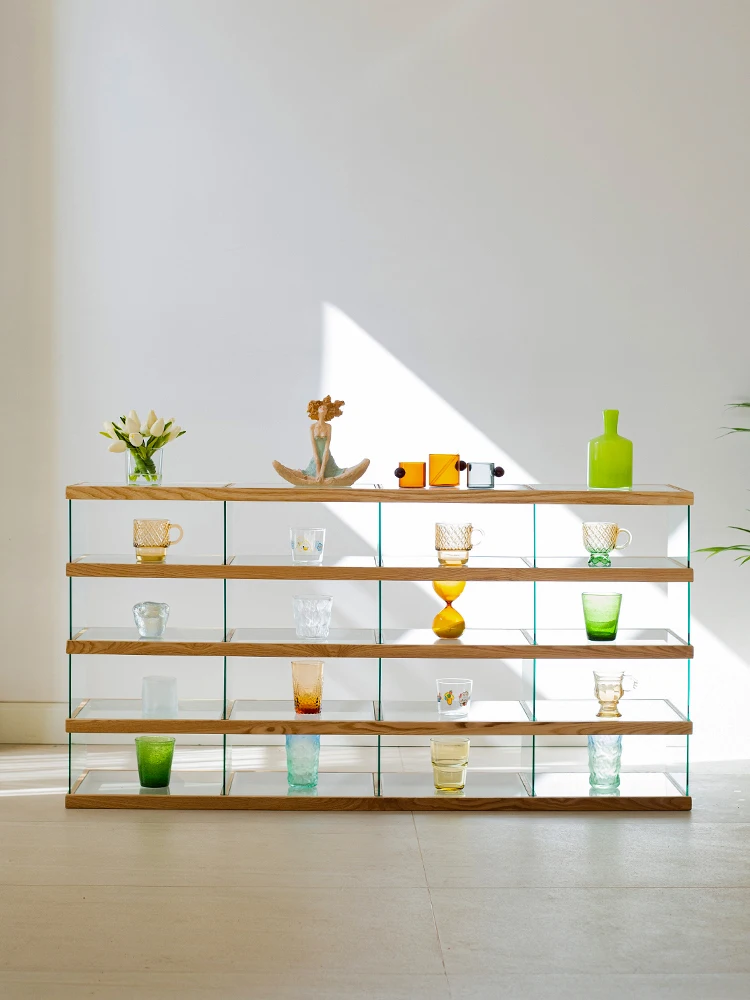 Free combination of glass shelves, solid wood, transparent modern minimalist style display cabinet, entrance display, Bogu shelf