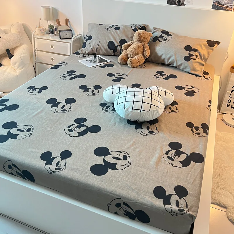 Disney Mickey Mouse narzuta na materac Kawaii nadruk kreskówkowy pościel dopasowane prześcieradło narzuta na łóżko dla dzieci dorosły rozmiar Queen