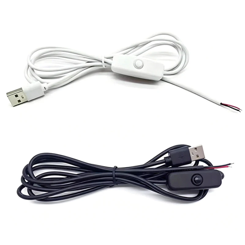 USB A Male Power Cable with On/Off Switch Button 2Pin Bare Wire for LED Lighting DIY 5V Power Cord