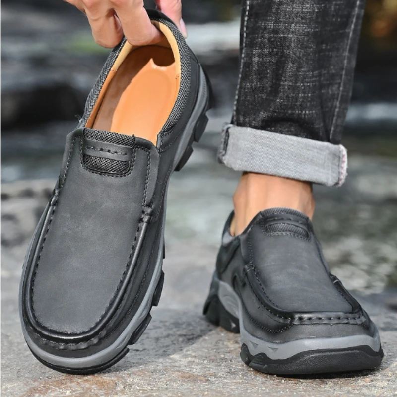 Boat Shoe Leather - Men Loafers Slip on Boat Shoes