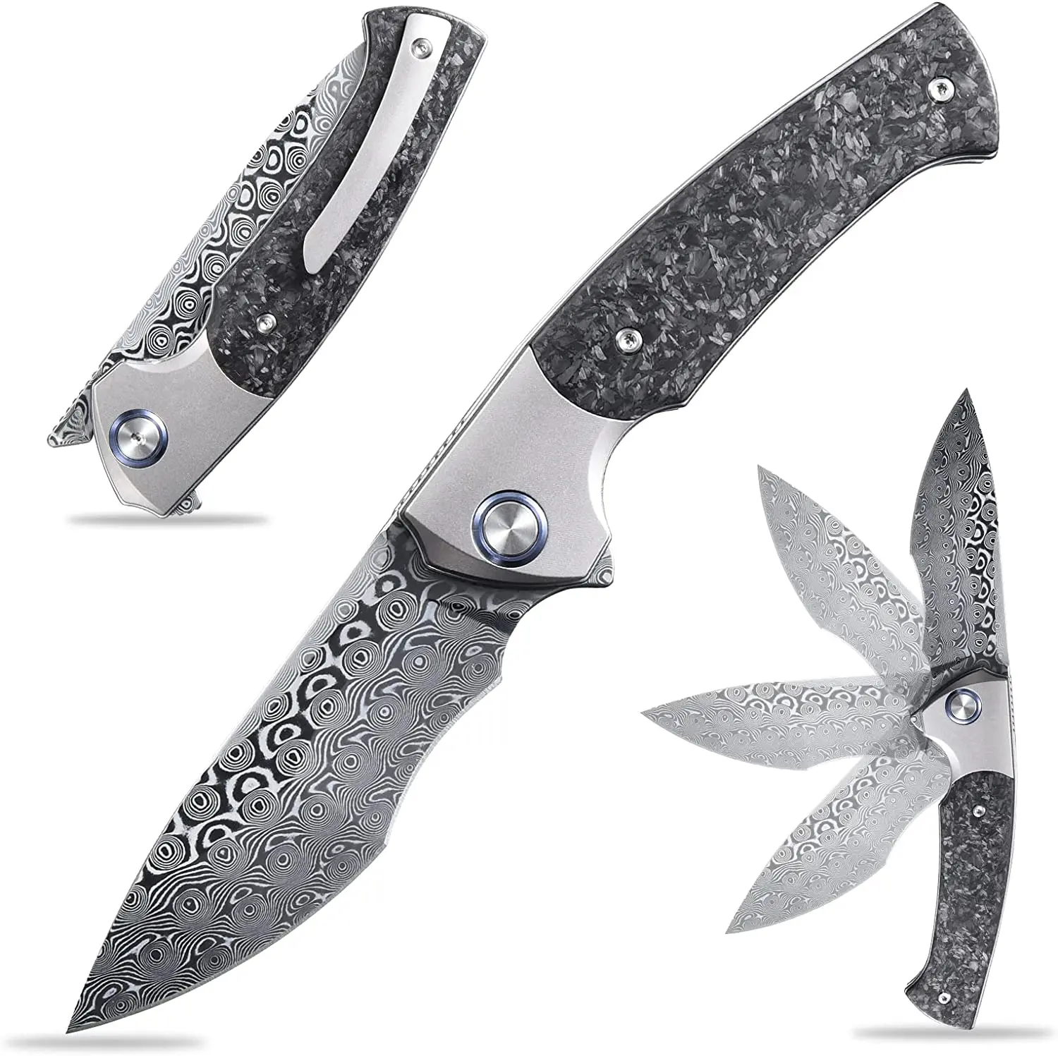 

Sitivien ST255 Folding Knife Damascus Rose Print Pattern Blade Titanium Carbon Fiber Handle EDC Knifes for Collection Working