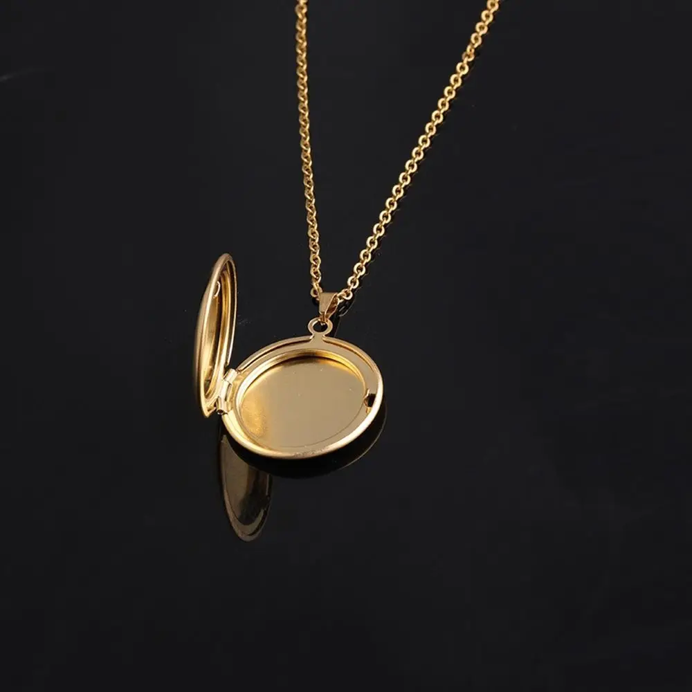 

Fashion Round Necklaces Jewelry Gift Mirror Polish Photo Picture Locket Stainless Steel Photo Frames Pendant Family&Lovers