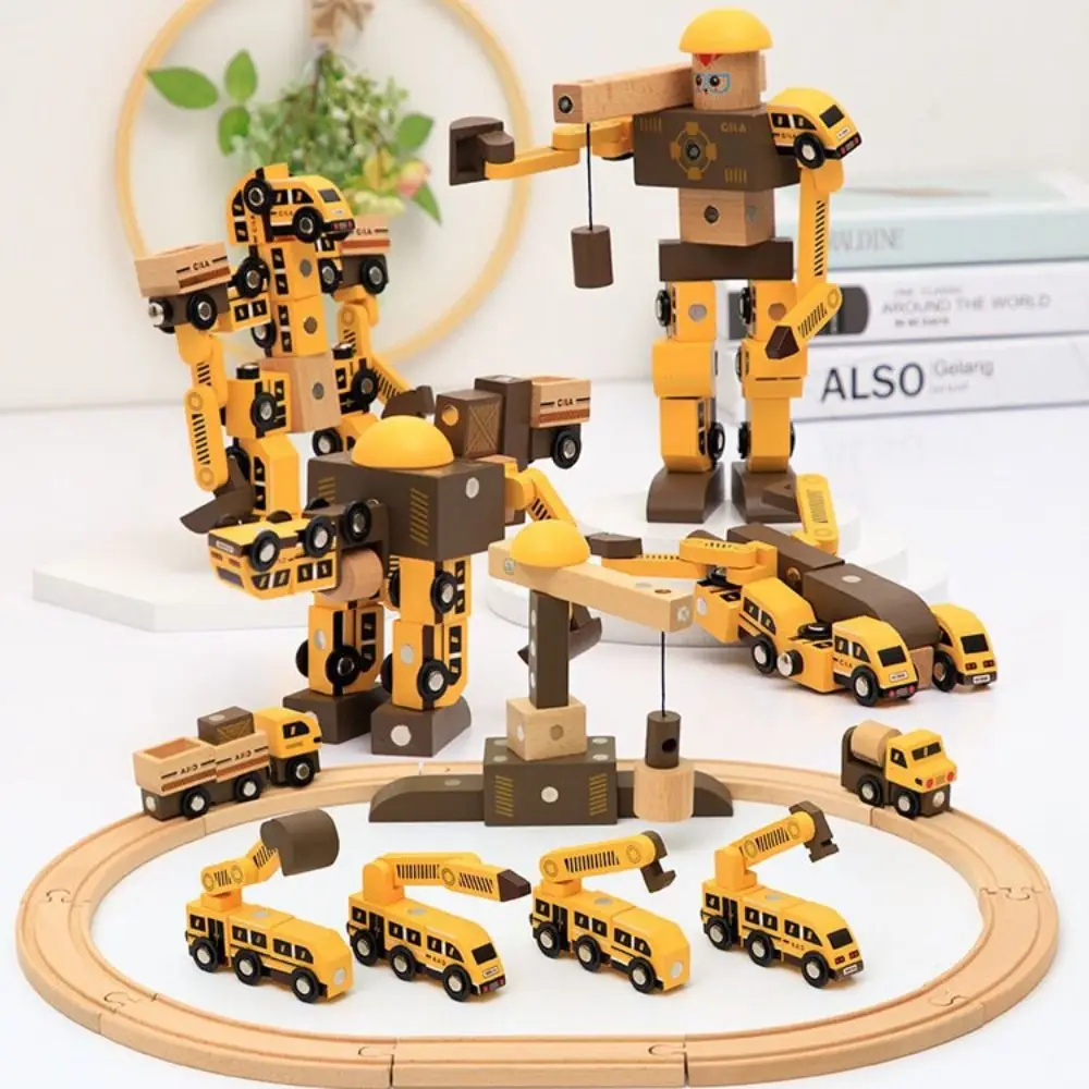 

Wooden Variety Assembling Car Combination Robot Scene Combined Train Track Engineering Small Train Assembly Puzzle