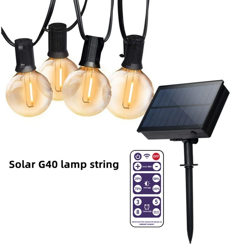 屋外ソーラーストリングライト,リモコン付き,防水グローブ,パティオパーティー用の飛散防止電球,g40