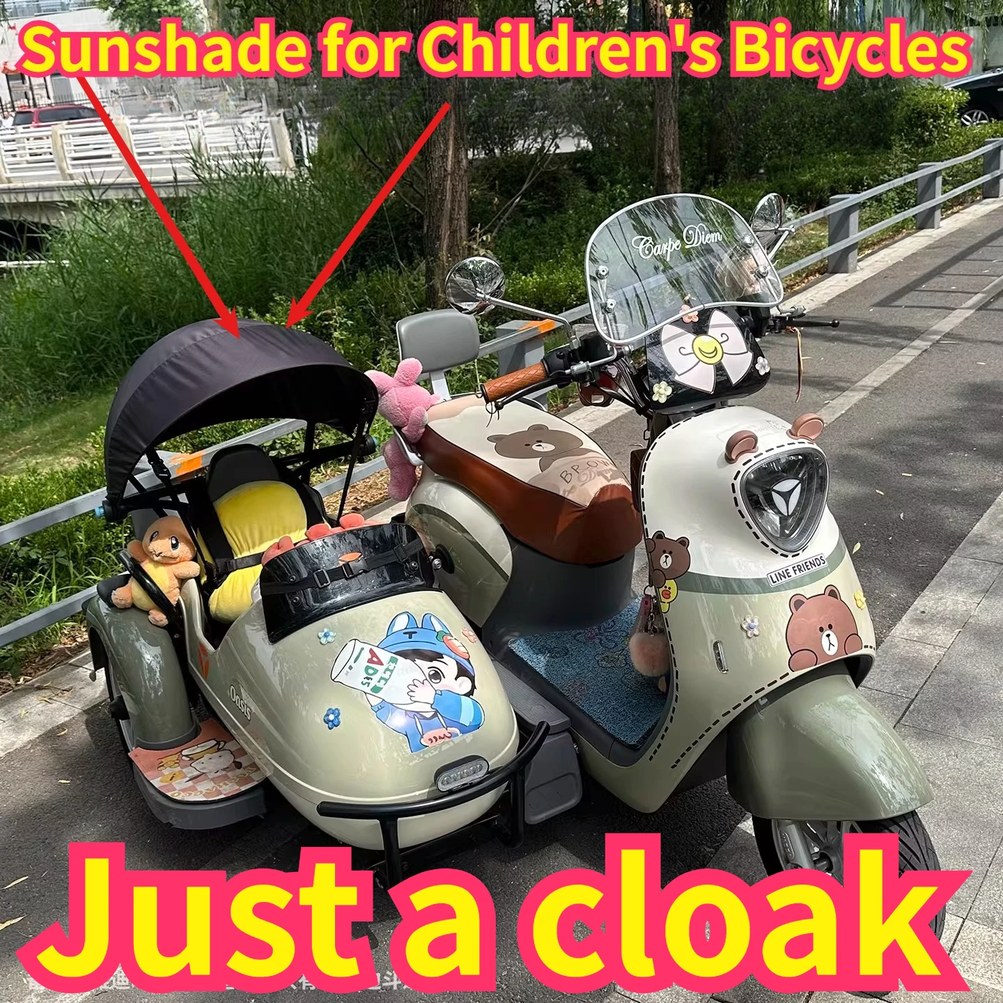 

Motorcycle Sidecar Sunshade Umbrella Kids Sun Shade Canopy Waterproof UV Protection Foldable Portable Shelter for Side Cart