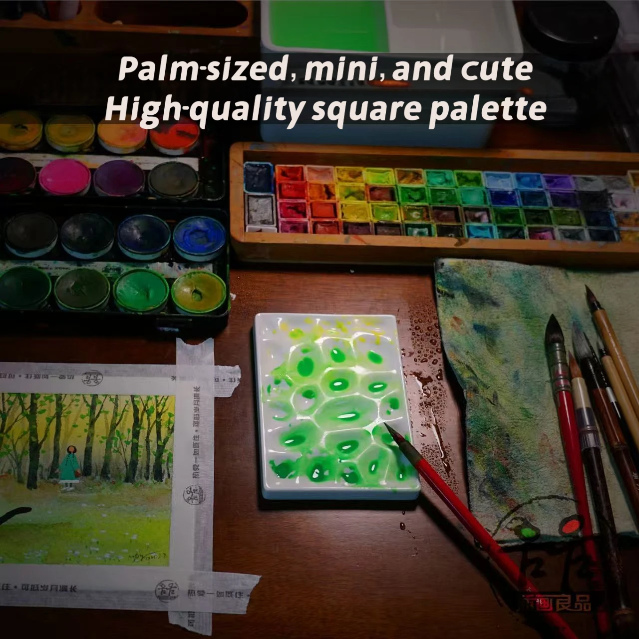Mini Jewelry Tray Ceramic Watercolor Palette Square Painting Mixing Tray Portable Art Supplies for Journal Watercolor Painting