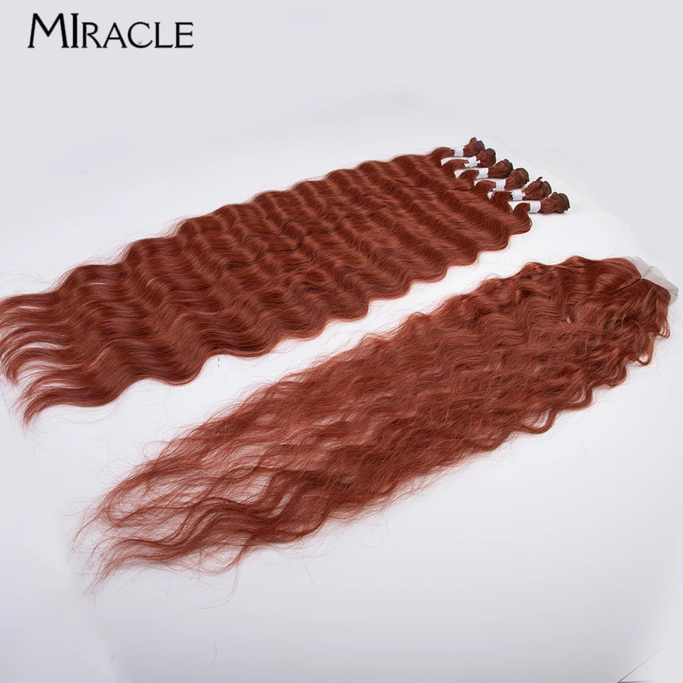 MIRACLE Synthetic Hair Bundles With Closure 36 Inches Water Wave Hair Extensions Ombre Blonde Hair Weaving Hairpiece Weaves