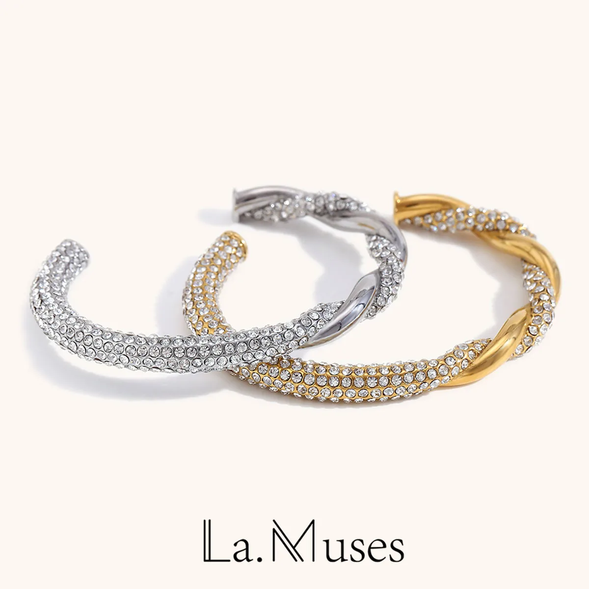 La. Muses asimétrico masa frita giros taladro de acero inoxidable pulsera abierta conjunto mujer moda joyería y accesorios impermeables