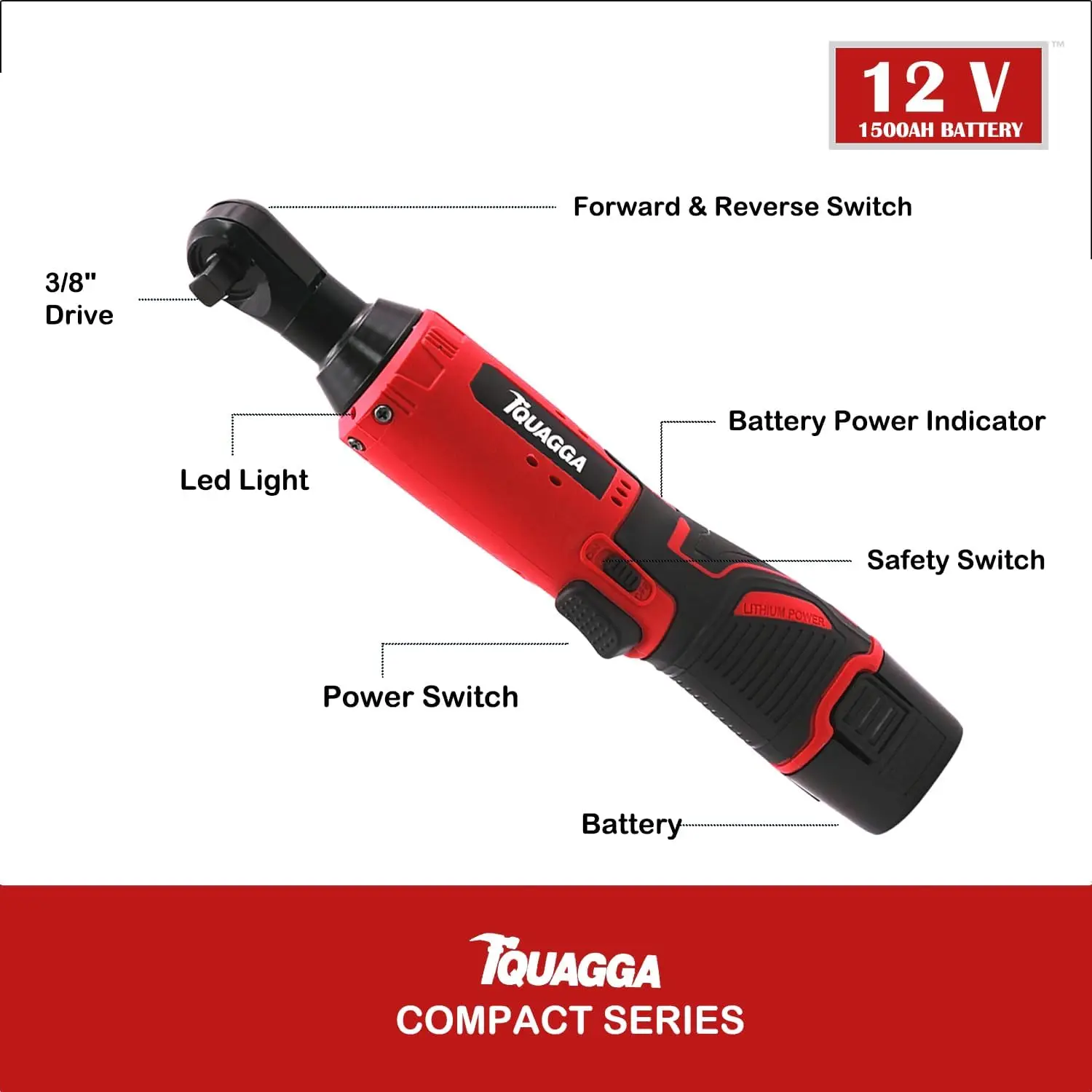 12V Battery Ratchet Wrenches with 2 Pack 1500 mAH Battery and Charger, 7 Sockets 3/8