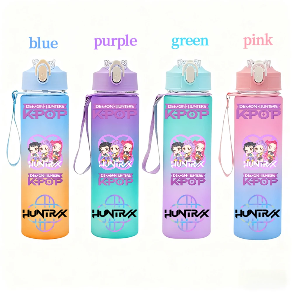 750 مللي KPop شيطان الصيادين زجاجة ماء مع القش هنتركس رومي ميرا زوي الكرتون المشي لمسافات طويلة المحمولة شرب زجاجات المشجعين الهدايا