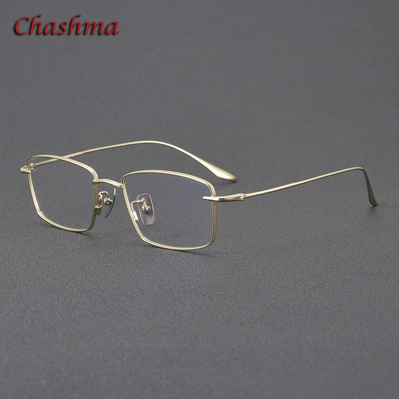 Chashma Prescription Glasses Frame Pure Titanium Rectangle Male Eyeglasses Rim Fashion Gold Gafas for Recipe Myopia Eyewear Lens