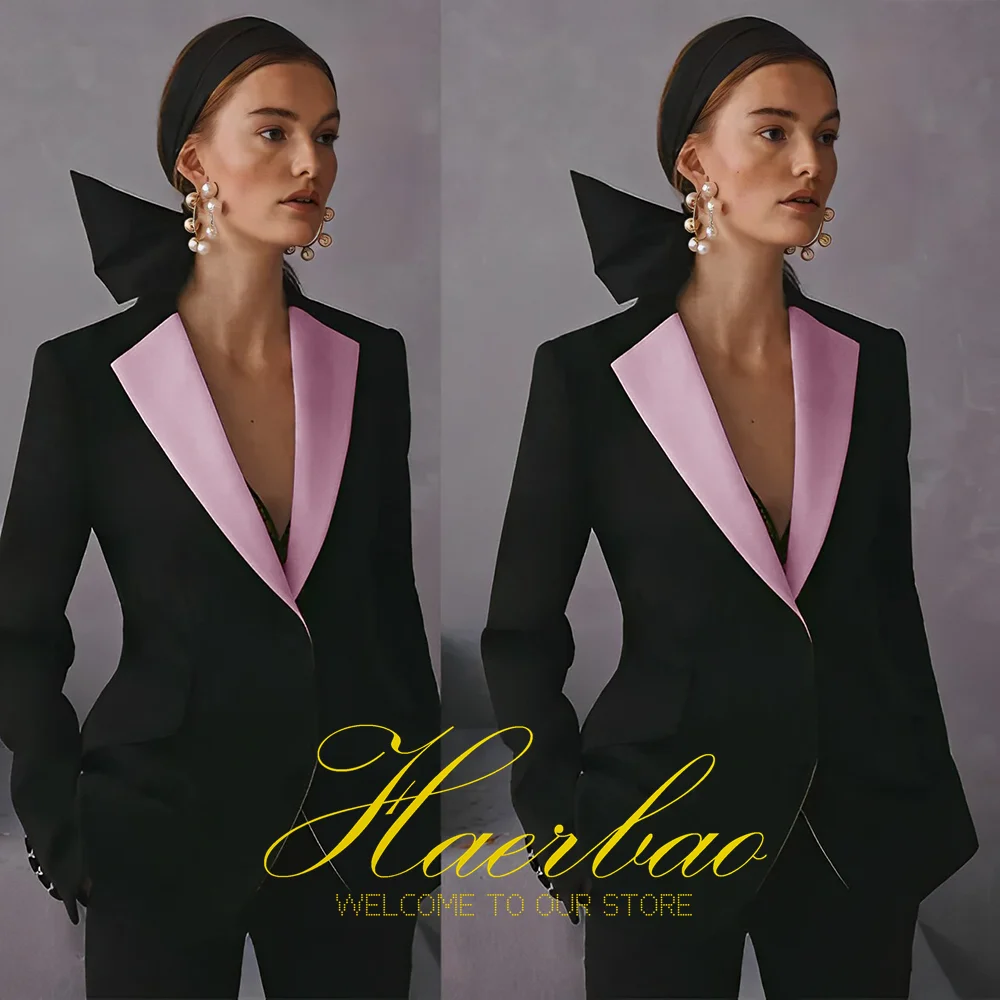 Traje negro ajustado para mujer, chaqueta con solapa con muescas, vestido de novia formal, vestido de mamá, traje de tamaño personalizado, conjunto